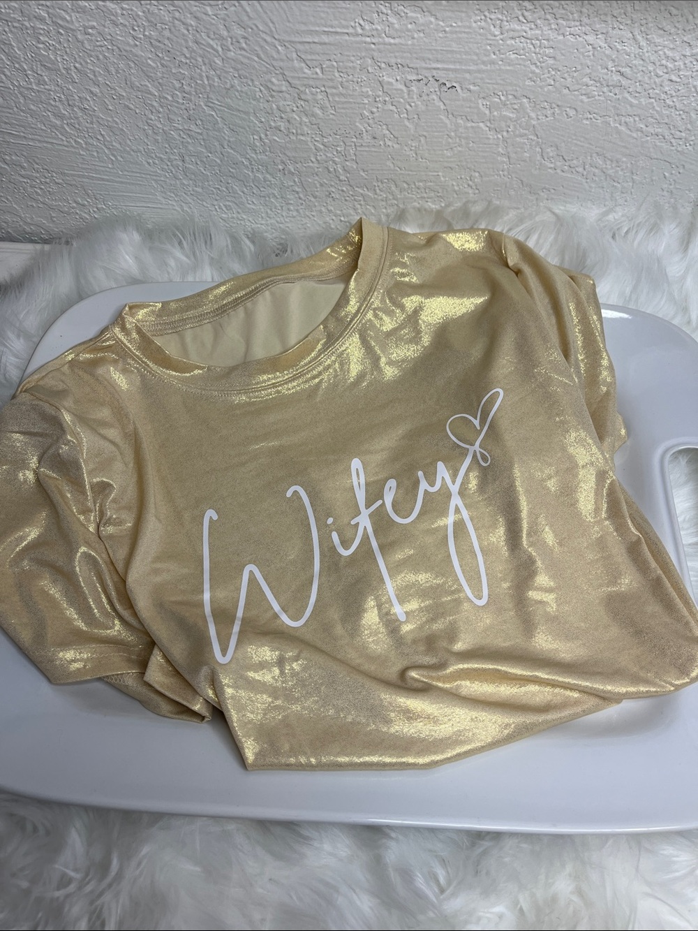 WIFEY Gold Metallic Short Sleeve Tee
